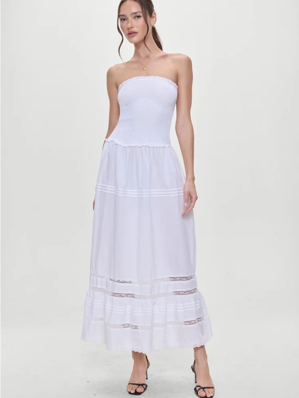 Frankies Bikinis Empress Strapless Smocked Maxi Dress NWT